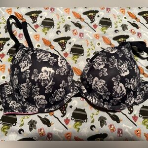 Floral Black and White Bra
